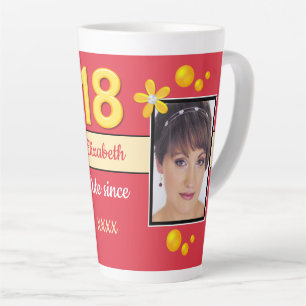 Red and gold with name 18th birthday photo latte mug