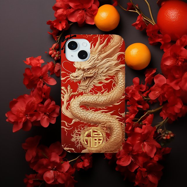 Red and Gold Year of the Dragon Power Emblem  Case-Mate iPhone Case (Stunning Chinese Lunar New Year of the Dragon iPhone 15 Case)