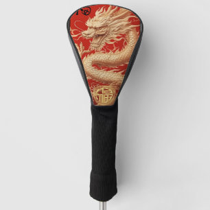 Red and Gold Year of the Dragon Power Emblem  Golf Head Cover