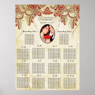 Red and Gold Your Photo Wedding Seating Chart