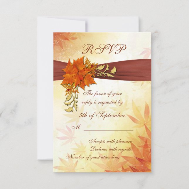 Red and golden autumnal leaves RSVP Card (Front)