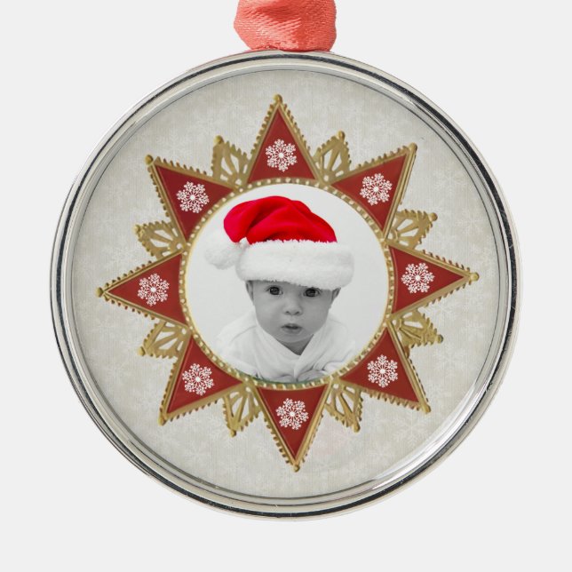 Red And Golden Luxury Circle Shape Frame Snowflake Metal Tree Decoration (Front)