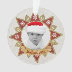 Red And Golden Luxury Circle Shape Frame Snowflake Ornament