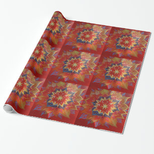 Red and golden mandala  Glossy Wrapping Paper