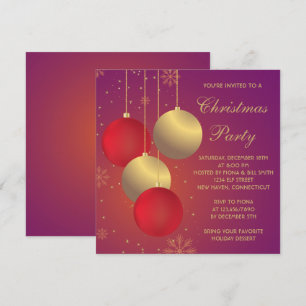 Red and Golden Ornaments Christmas/Holiday Party Invitation