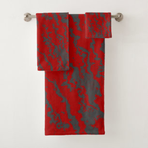 Red and Gray abstract Bath Towel Set