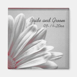 Red and Gray Floral Highlights Wedding Magnet