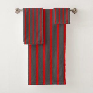 Red and Gray Stripes Bath Towel Set