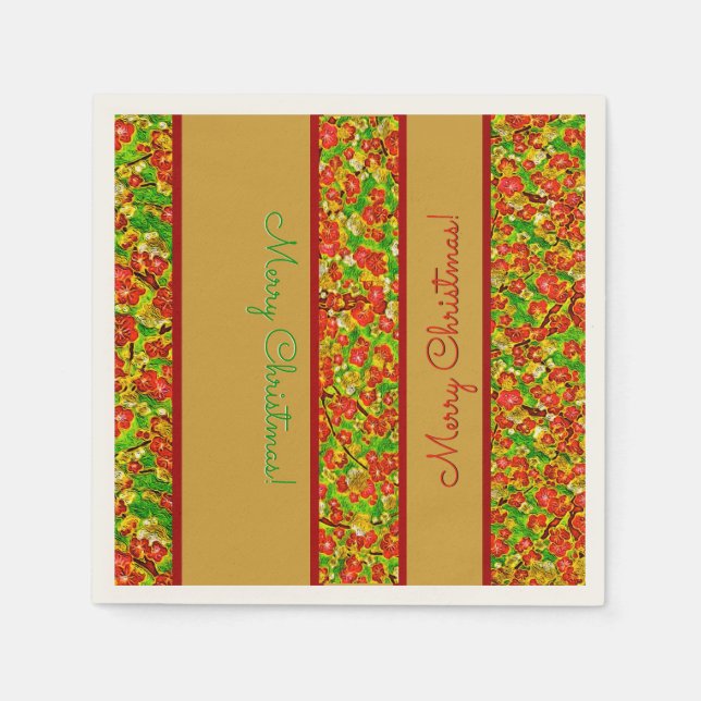 Red and Green Abstract Floral - Personalised Napkin (Front)