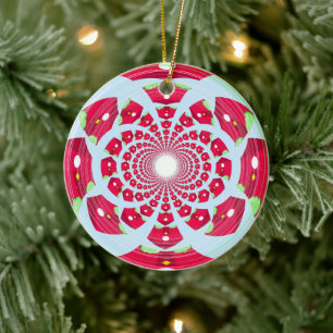 Red and Green Abstract Pattern Ceramic Tree Decoration