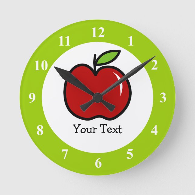 Red and green apple wall clock for school teachers (Front)