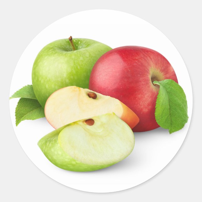 Red and green apples classic round sticker (Front)