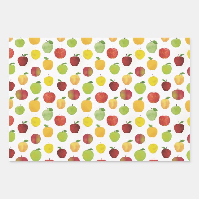 Red and Green Apples Fruit Pattern Wrapping Paper Sheet (Front 2)