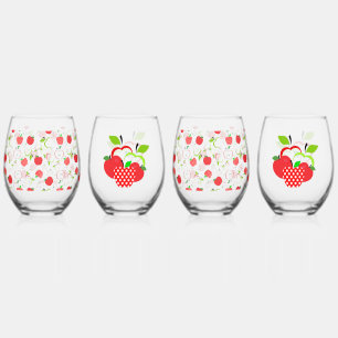 Red and Green Apples Stemless Wine Glass