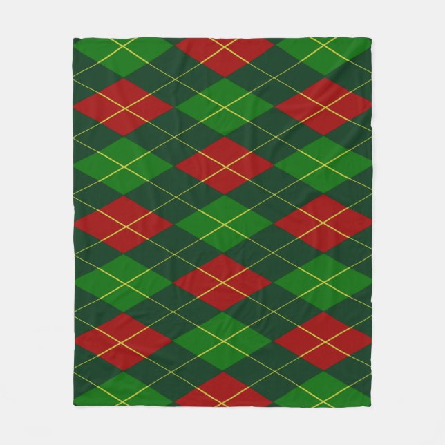 Red and Green Argyle Fleece Blanket (Front)
