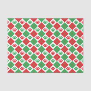 Red and Green Argyle Paw Print Tissue Paper