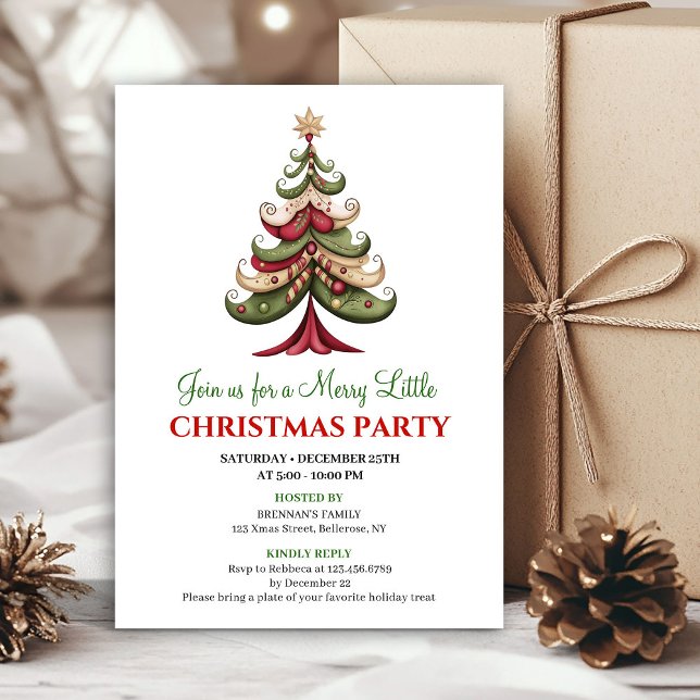 Red and green artistic Christmas tree party card (Red and green artistic Christmas tree party card)