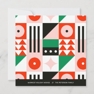Red and Green Bauhaus Pattern Modern Holiday Card