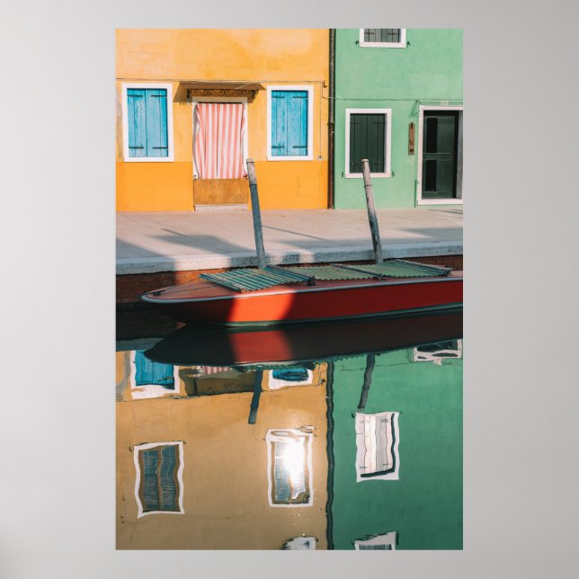 RED AND GREEN BOAT DOCKING ON DOCK POSTER (Front)