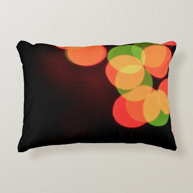 Red and green bokeh lights decorative cushion (Front)