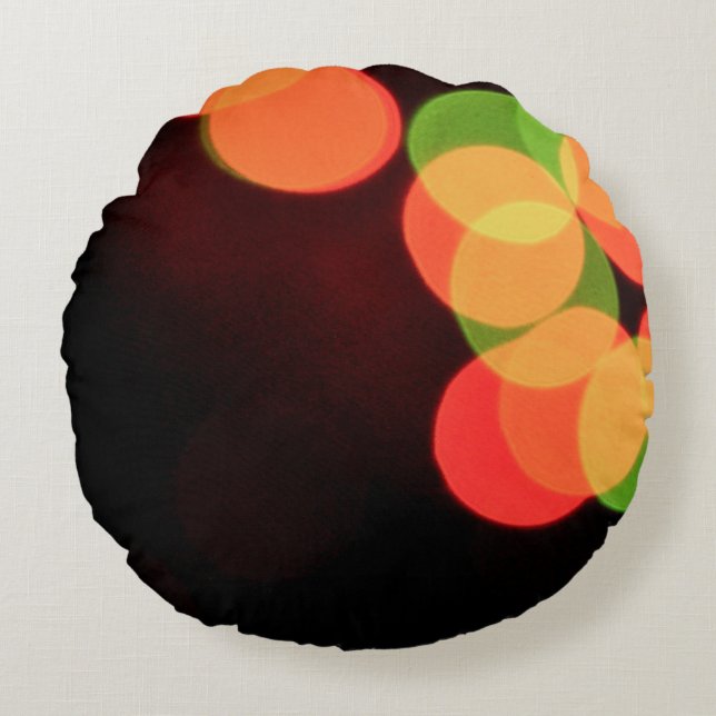 Red and green bokeh lights round cushion (Front)