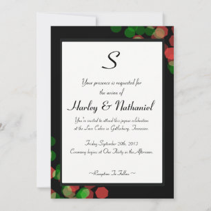 Red and Green Bokeh Monogrammed Invitation