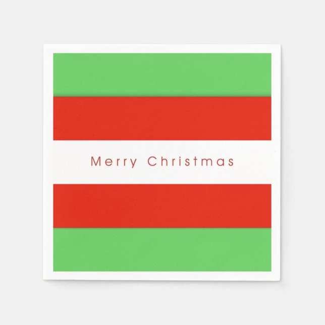 Red and Green Bold Stripes Merry Christmas Napkin (Front)