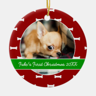 Red and Green Bones Puppy's First Christmas Ceramic Tree Decoration