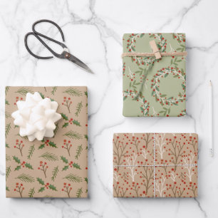 Red and Green Botanical Berries Gift Wrap