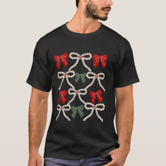 Red and Green Bows Pearl Bow Coquette Illustration T-Shirt