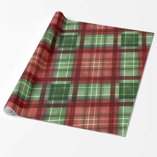 Red And Green Buffalo Plaid Holiday Christmas Wrapping Paper (Unrolled)