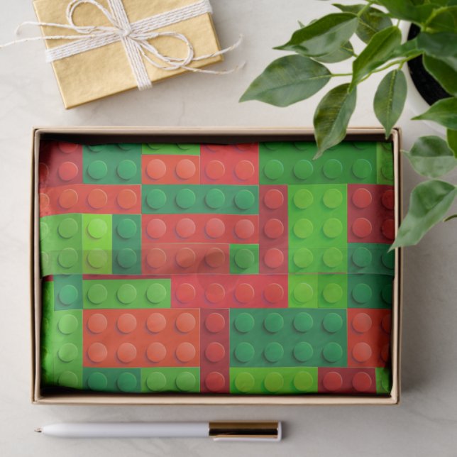 Red and Green Building Bricks Blocks | Christmas Tissue Paper (Gift)