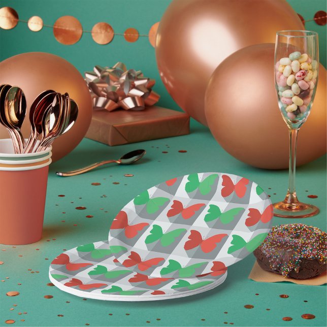 Red and Green Butterfly Pattern Paper Plate (Creator Uploaded)
