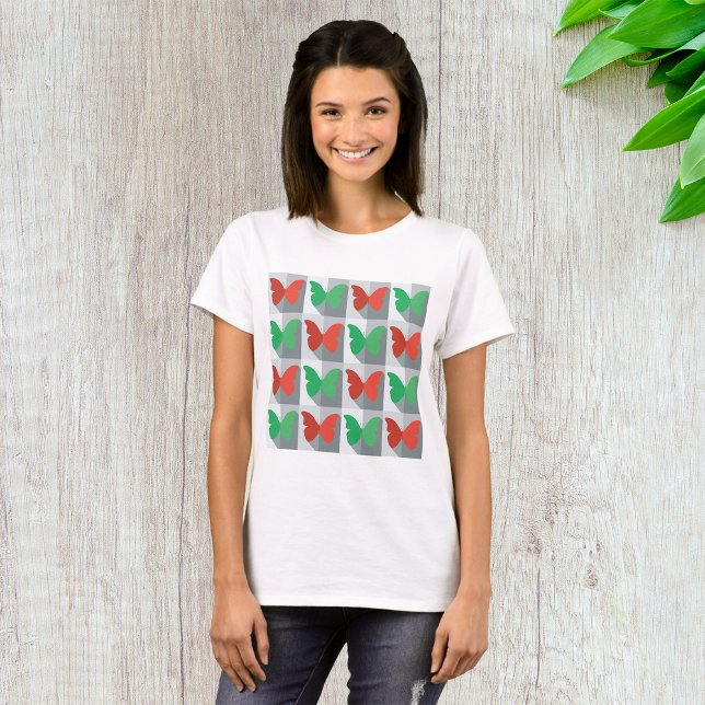 Red and Green Butterfly Pattern T-Shirt (Creator Uploaded)