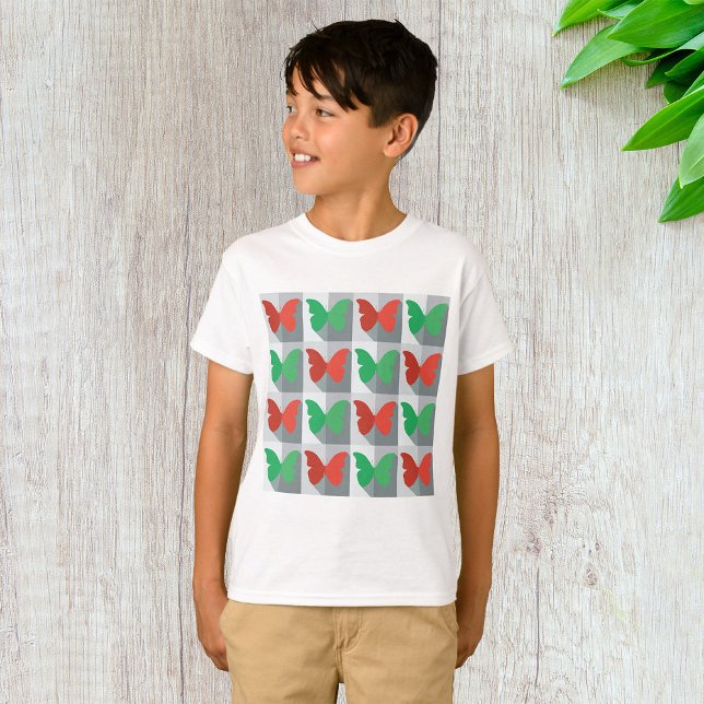 Red and Green Butterfly Pattern T-Shirt (Creator Uploaded)