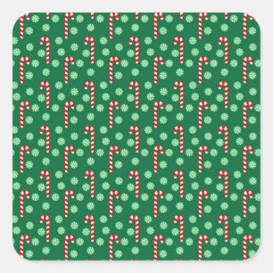 Red and Green Candy Cane Christmas Holiday Square Sticker
