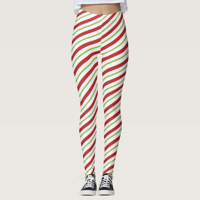 Red and Green Candy Cane Christmas Leggings (Front)