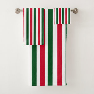 Red and Green Candy Cane Christmas Stripes  Bath Towel Set