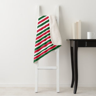 Red and Green Candy Cane Christmas Stripes  Sherpa Blanket