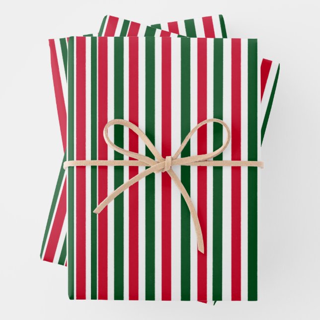 Red and Green Candy Cane Christmas Stripes  Wrapping Paper Sheet (In situ)