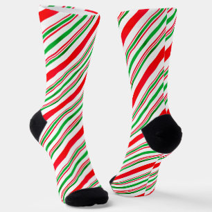Red and Green Candy Cane Pattern Classic Christmas Socks