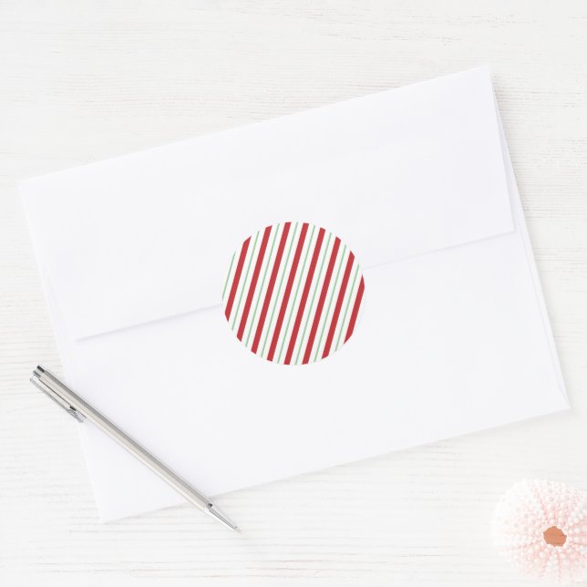 Red and Green Candy Cane Stripe Holiday Sticker (Envelope)