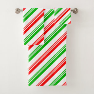 Red and Green Candy Cane Stripes Bath Towel Set