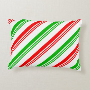 Red and Green Candy Cane Stripes Decorative Cushion