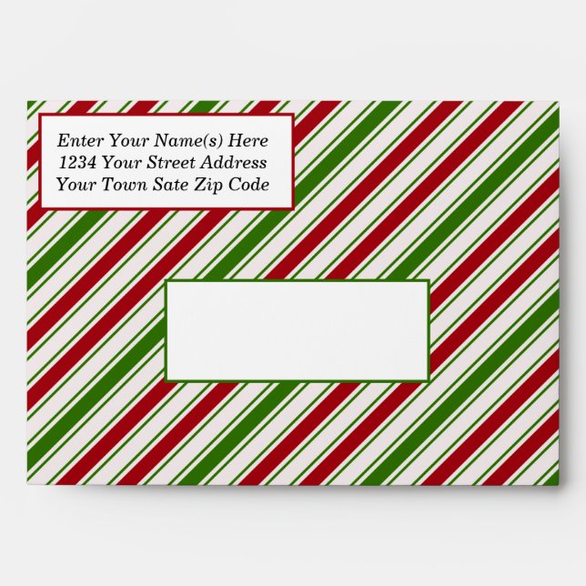 Red and Green Candy Cane Stripes Envelope (Front)