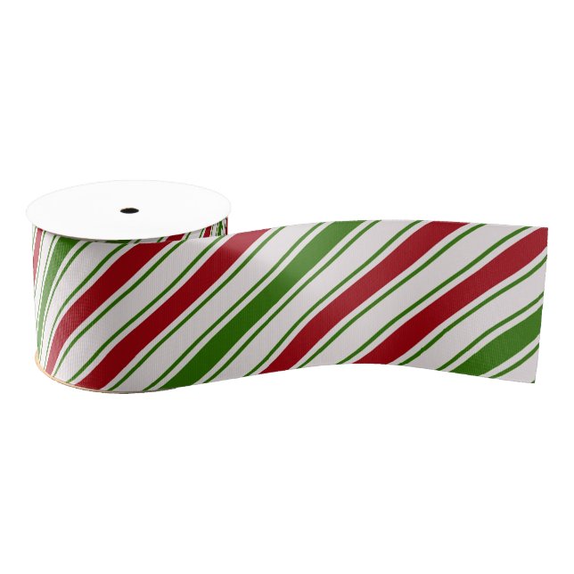 Red and Green Candy Cane Stripes Grosgrain Ribbon (Spool)