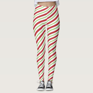 Red And Green Candy Cane Stripes Leggings
