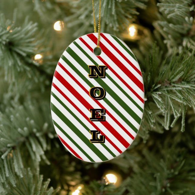 Red and Green Candy Stripes Noel Christmas  Ceramic Tree Decoration (Tree)