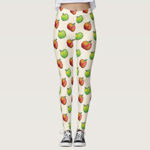 Red And Green Cartoon Apple Fruits Pattern Leggings
