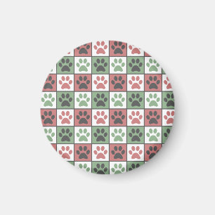 Red and Green Checkered Dog Paw Print Pattern  Magnet